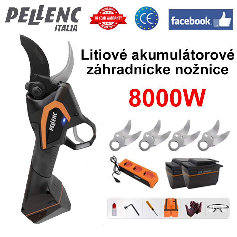 LED displej výkonu (30 hodín výdrže batérie) lítiové akumulátorové záhradné nožnice 8000W bezuhlíkový motor+batéria*2+nabíjačka+legovaná čepeľ SK9*4+mazací olej+okuliare